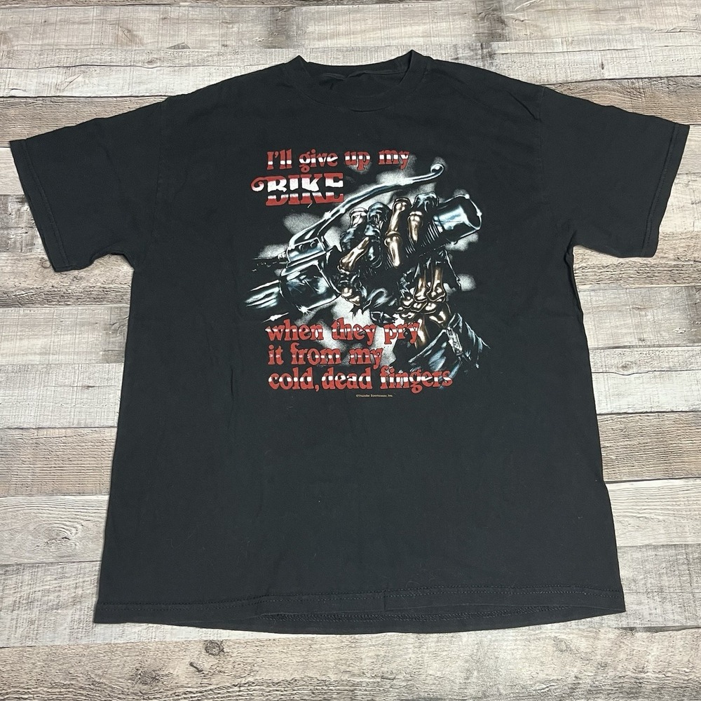 Thunder Sportswear Shirt Size Large Black Vintage Biker Motorcycle Skeleton Hand